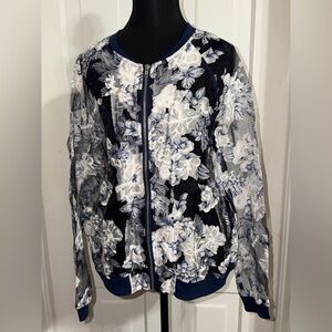 NWT Juju&G size large overcoat, Black and White Floral‎ Jacket, SHEER OVERCOAT